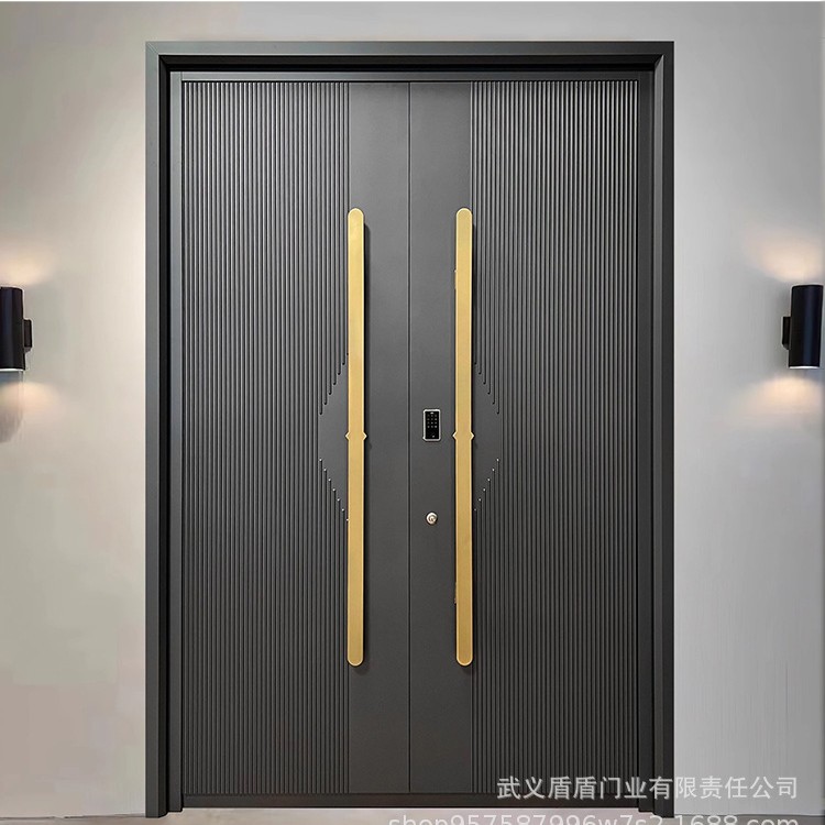 农村自建别墅铸铝入户门子母对开