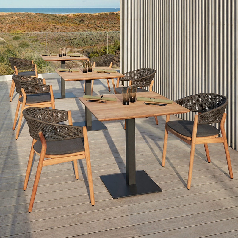 沃登 藤编椅实木方桌组合手工编织休闲椅户外咖啡店餐厅桌椅批发