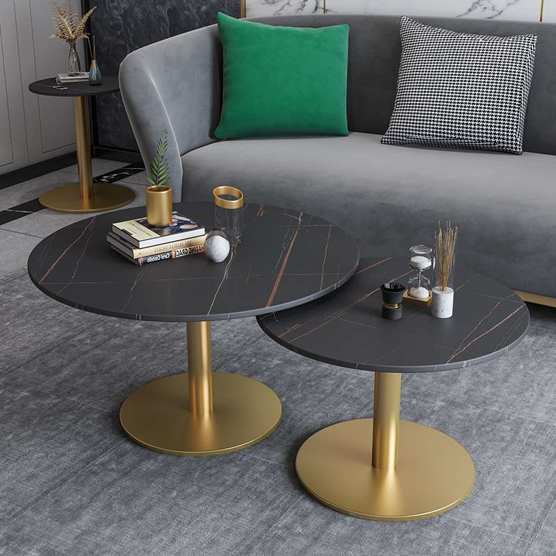 小户型客厅圆形茶台茶几 样板间轻奢岩板茶几组合 工作室接待茶桌