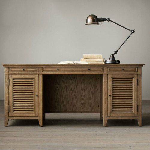 美式乡村书桌台式电脑桌实木书房办公桌轻奢简约现代家用写字台