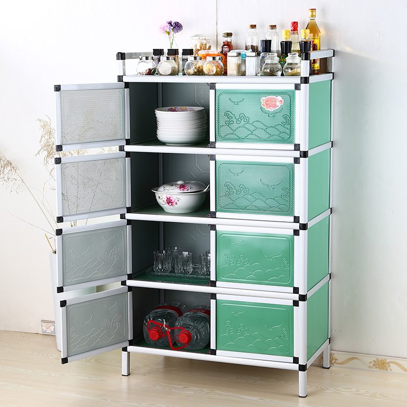 不锈钢碗柜家用厨房橱柜简易铝合金收纳置物柜储物柜子茶水餐边柜