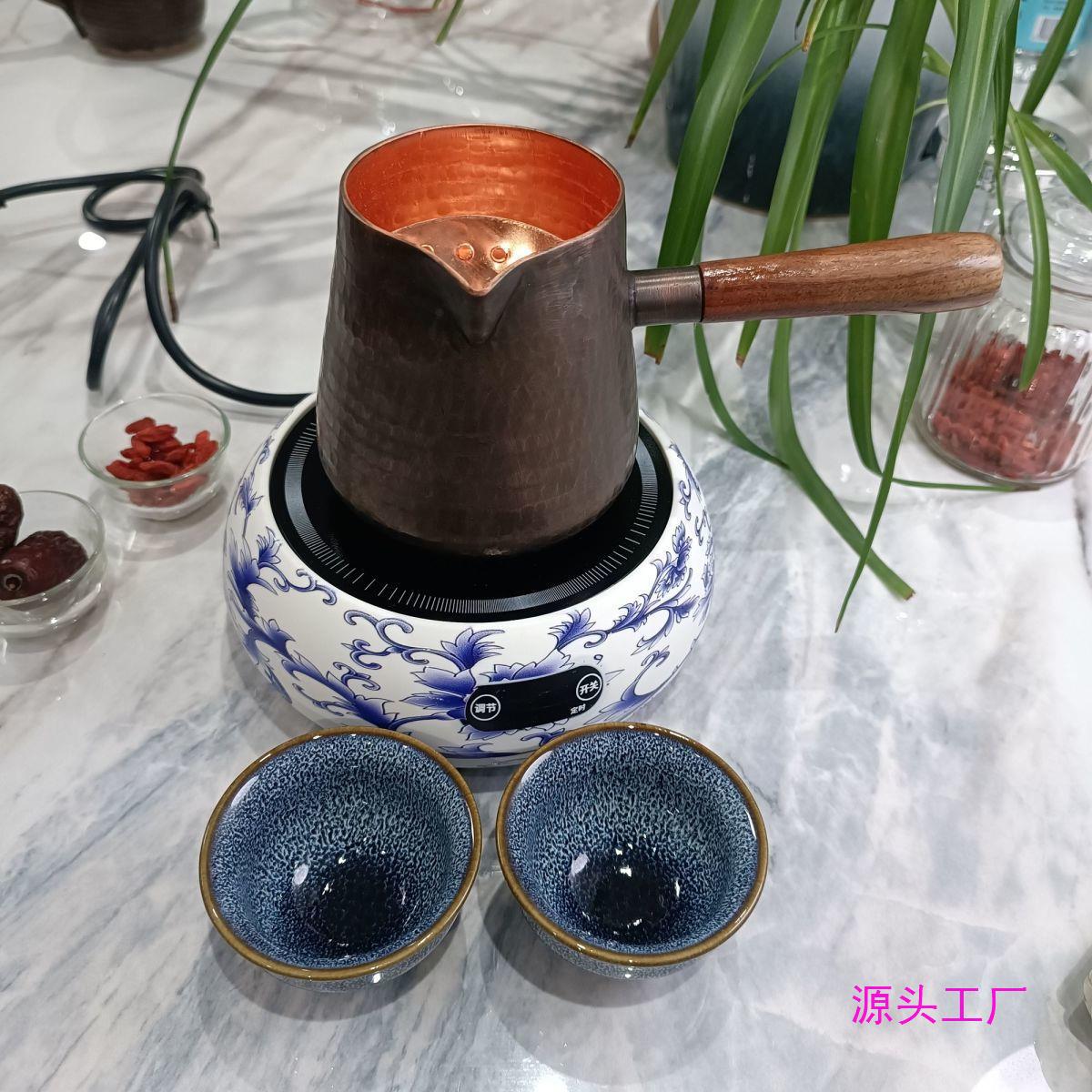 甘肃罐罐茶纯铜茶罐煮茶壶分茶器加厚木把电炉整套茶具复古批发