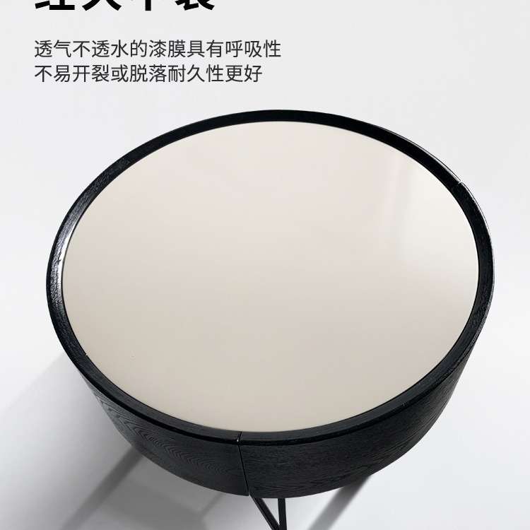 设计师TJWXKA8008现代简约床头柜深色圆形卧室个性意式极简实木抽