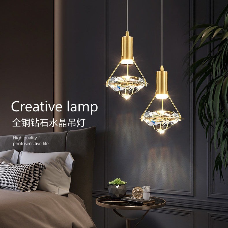 轻奢卧室床头led吊灯现代简约长线小吊灯创意个性网红吧台全铜水