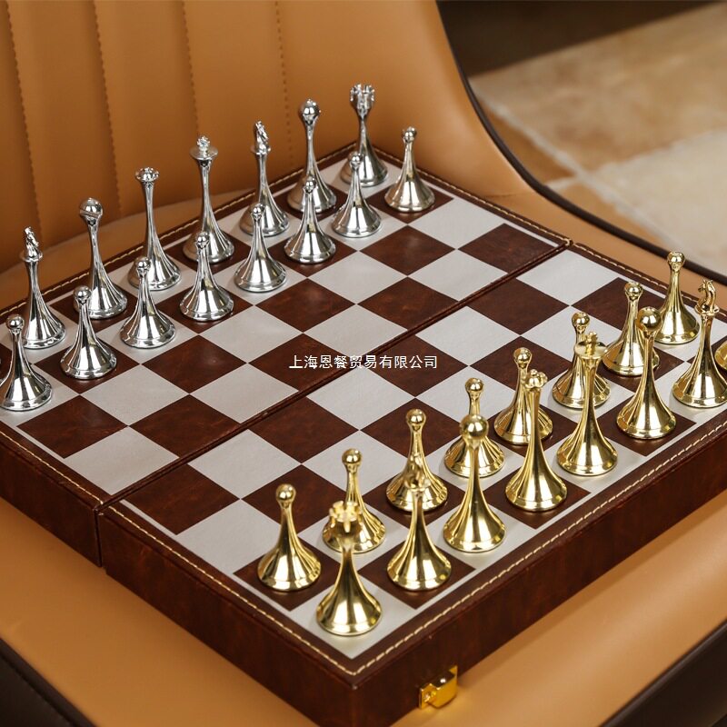 便携式欧式摆件磁性皮盒折叠金属棋子收纳套装象棋小学生
