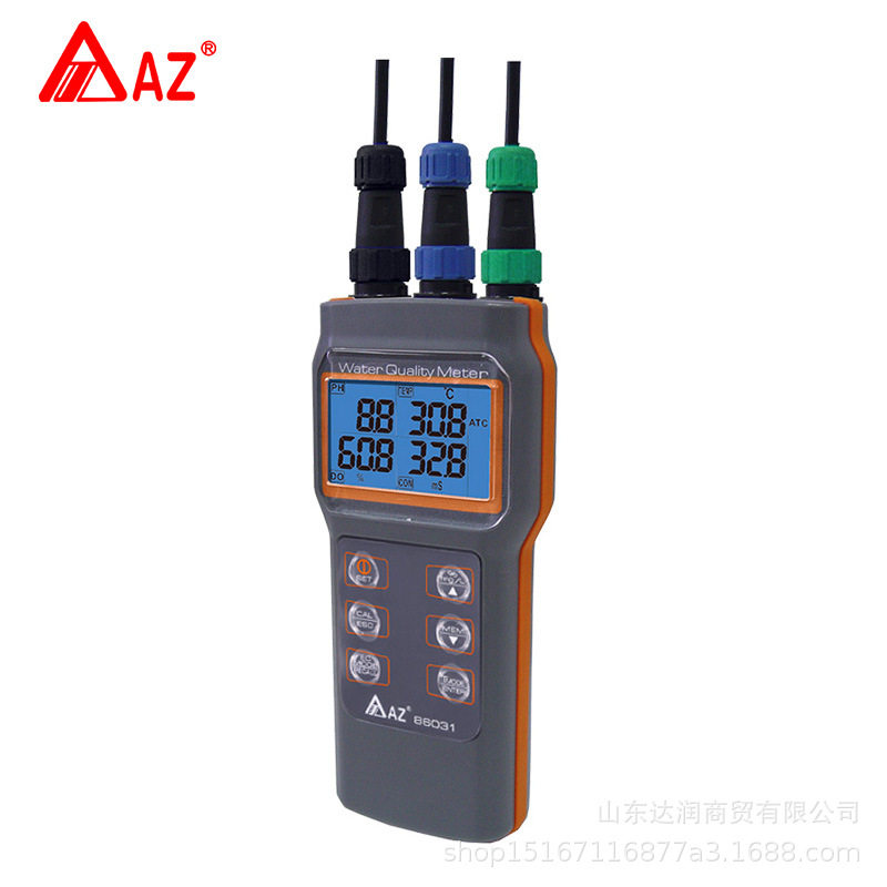 台湾衡欣AZ86031 便携式溶氧仪水含氧量溶解氧电导率盐度PH测试仪