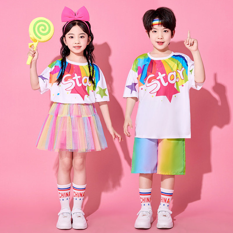 儿童啦啦队演出服多巴胺小学生运动会班服幼儿园舞蹈毕业表演服装