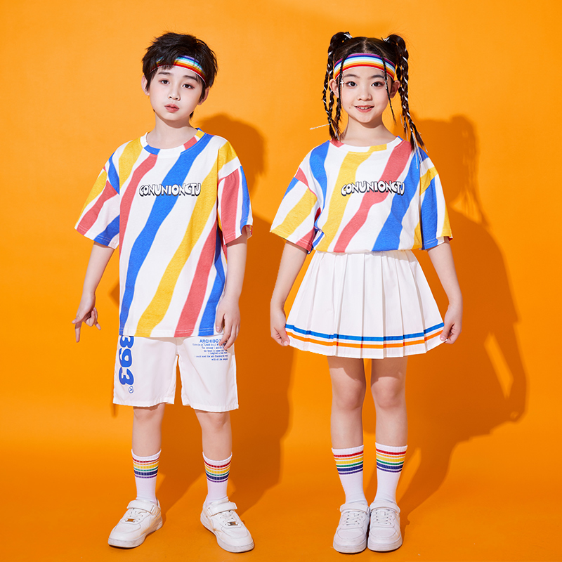 儿童啦啦操演出服运动会服装七彩