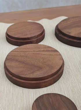 极速黑胡桃实木圆形底座加高盆景石头装饰花瓶花盆胸像摆X件工艺