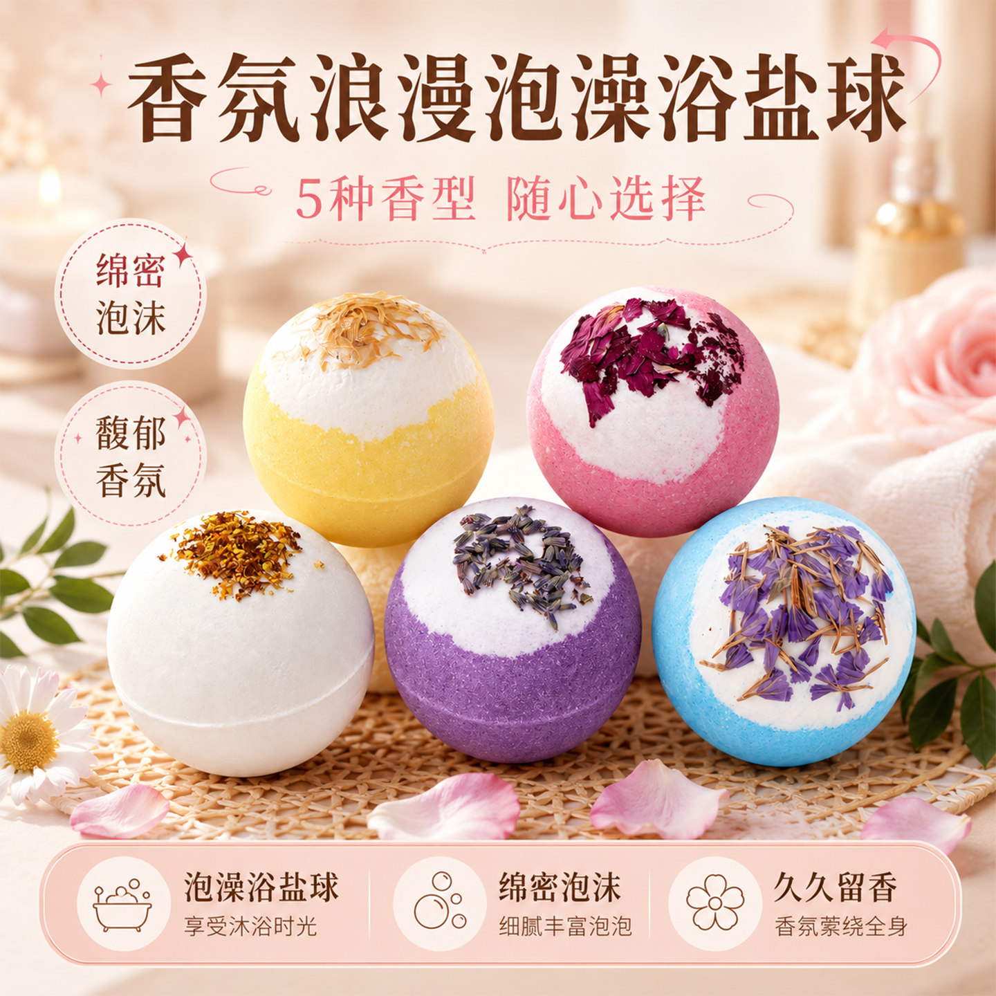 泡澡球玫瑰牛奶薰衣草香氛浴盐球