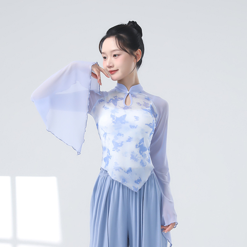 日本品质新中式古典舞服女纱衣仙夏季新款成人修身形体现代舞蹈练