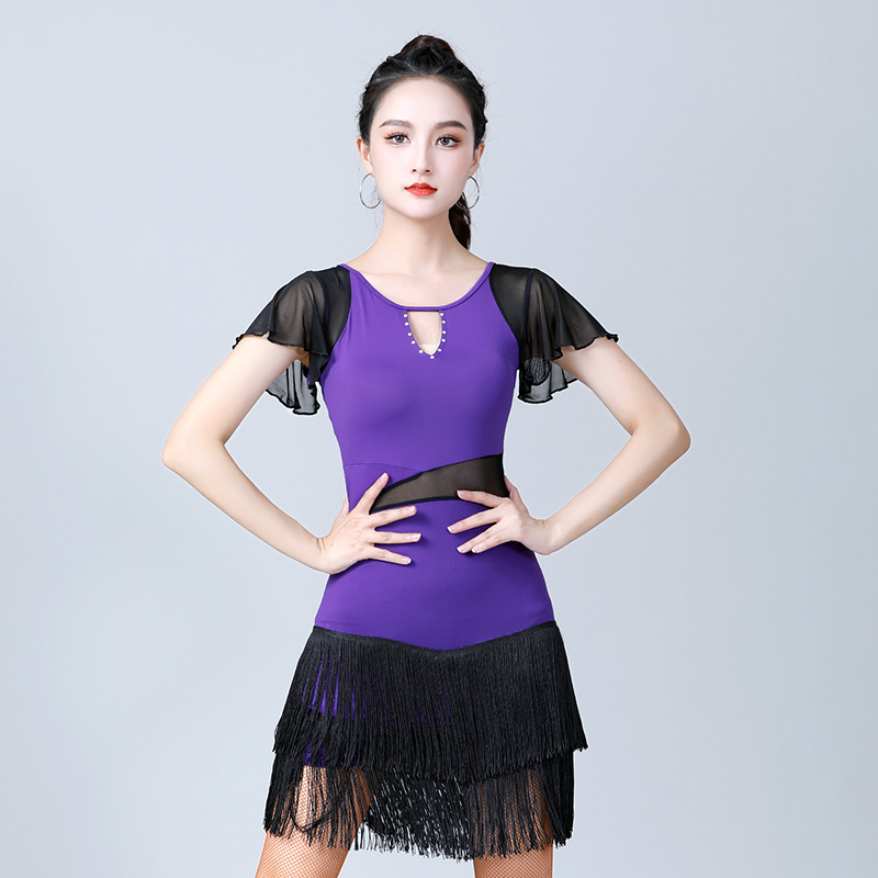 日本品质新款拉丁舞练功服女新款性感恰恰伦巴舞蹈服装流苏专业表