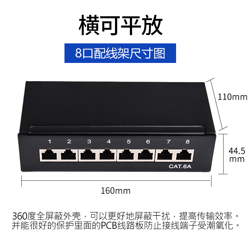 。网络配线架8口屏蔽机柜理线器CAT6A超六类理线槽弱电箱12口理线