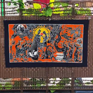 挂布背景布手工染布苗族蜡染画复古壁画家居棉布布画餐厅挂画 中式