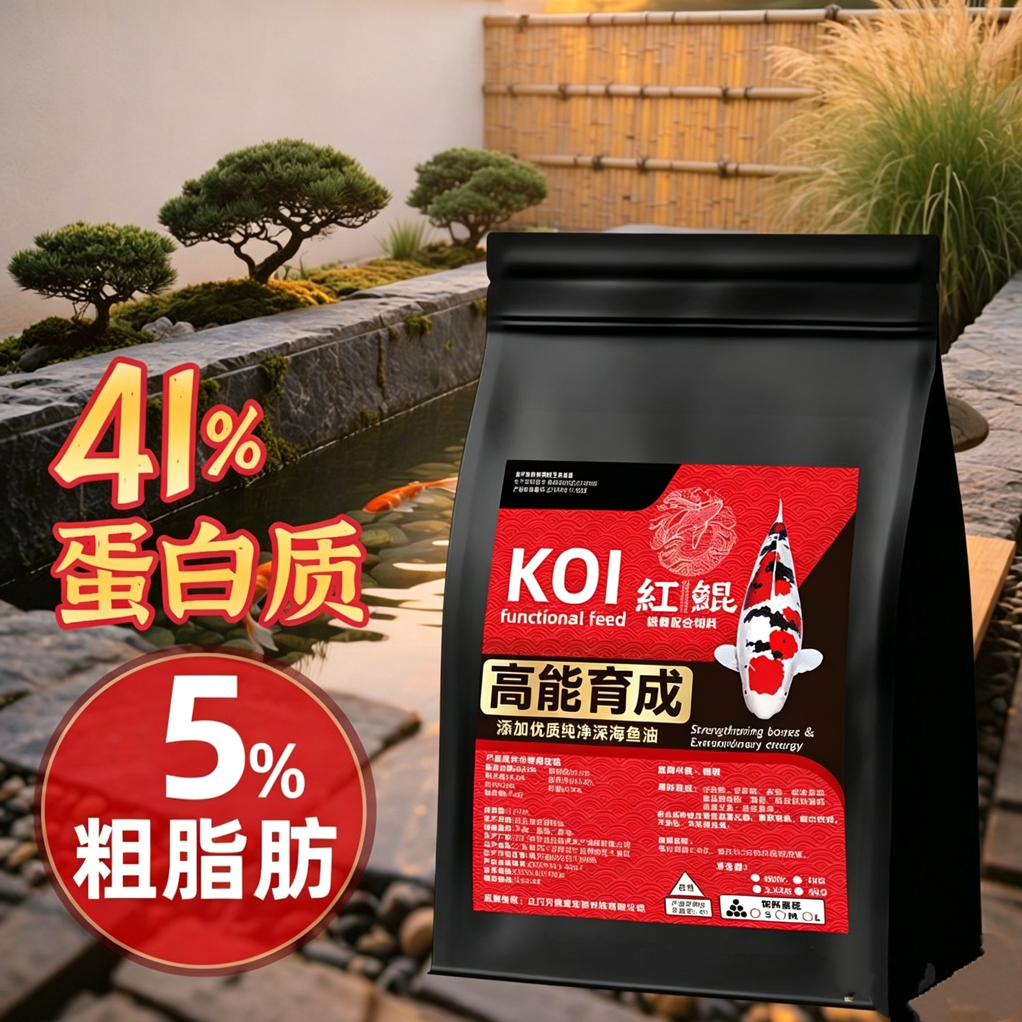 红鲲锦鲤饲料 高能育成增体增色锦鲤鱼饲料锦鲤鱼食鱼粮 育成饲料