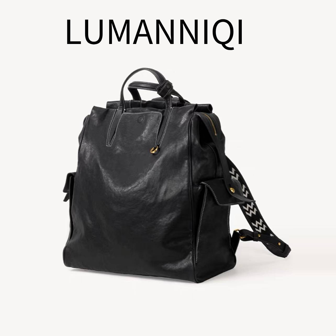 LUMANNIQI真皮旅行游历双肩包登山包防水植鞣皮大容量通勤电脑包