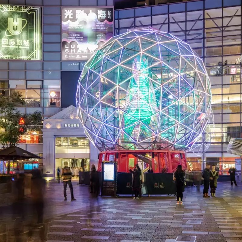 大型美陈装置不锈钢镂空球广场公园亮化美陈创意抽象发光景观定制