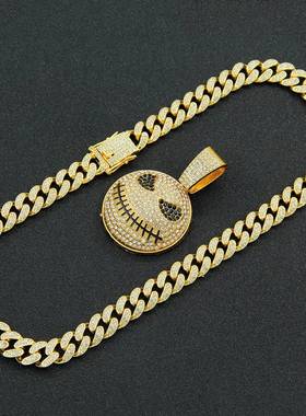 Mens Full Diamond Ball Star Ghost Face Monster Pendant Neck