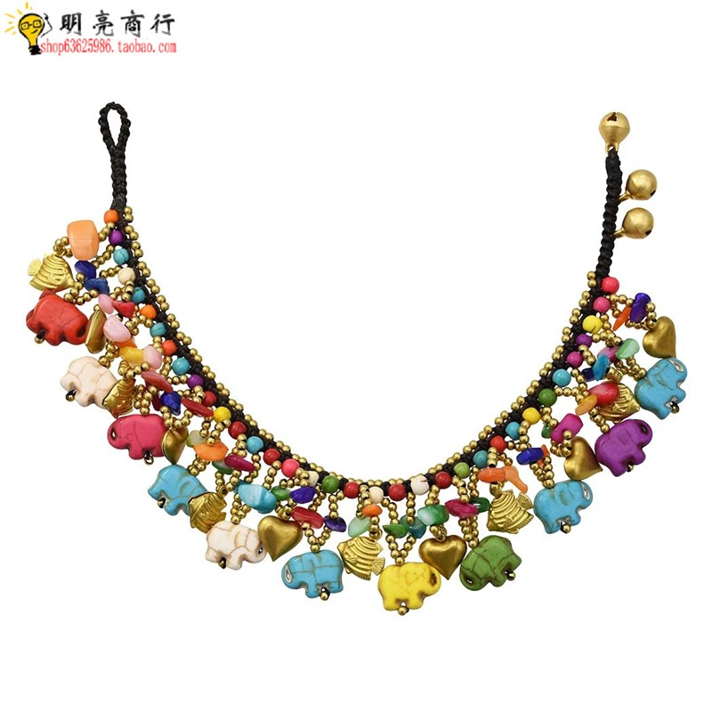 2019新款大象手链 欧美绿松石脚链女 新款民族风夏季沙滩外贸饰品