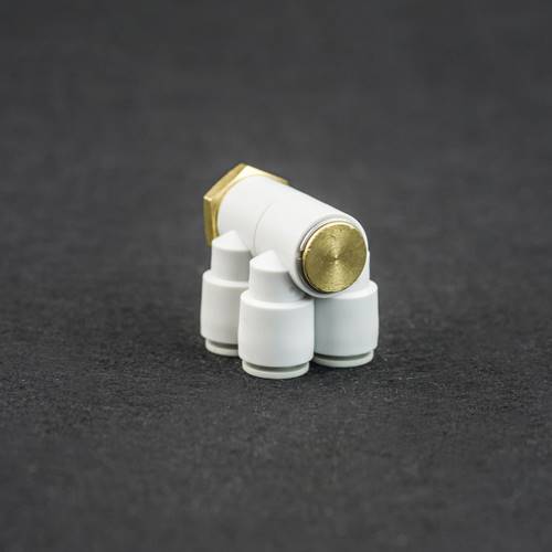 L型一进4出万向多通气路360旋转KQ2ZD08-02气管接头外螺纹带4孔