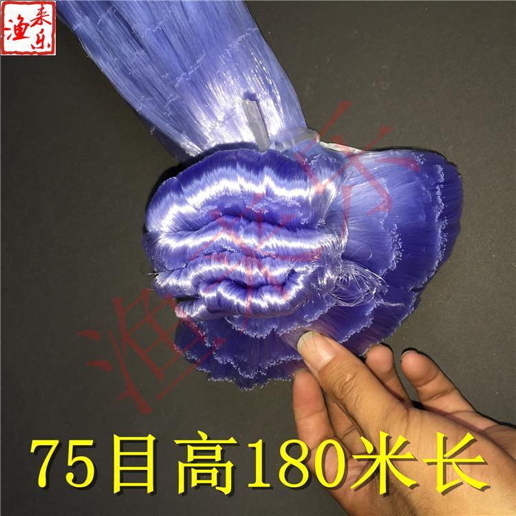 优质进口蓝丝网片75眼高180米长丝网捕鱼网粘鱼渔网半成品鱼网片