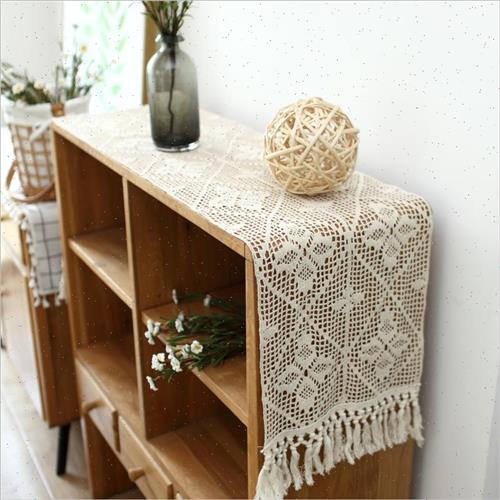 厂家美式乡村流苏复古桌旗桌布装饰棉线钩针茶几柜盖巾文艺拍摄背