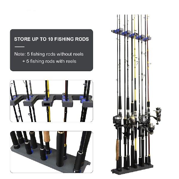 Booms Fishing Fishing Rod Holders Vertical Wall 10-Rod Rack
