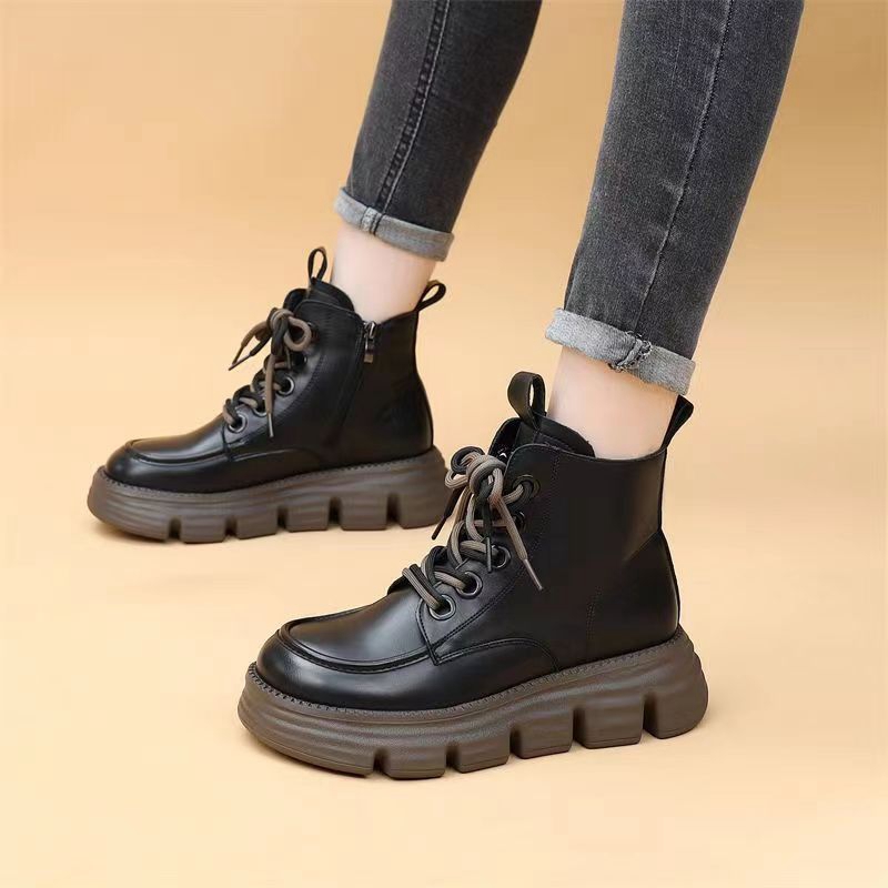 马丁靴女厚底英伦风小个子秋冬季加绒靴子百搭长筒洋派显脚小短靴