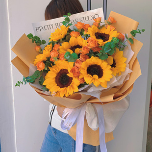 极速昆明向日葵香槟玫瑰花束鲜花快递同城盘龙官渡西山呈贡生日配