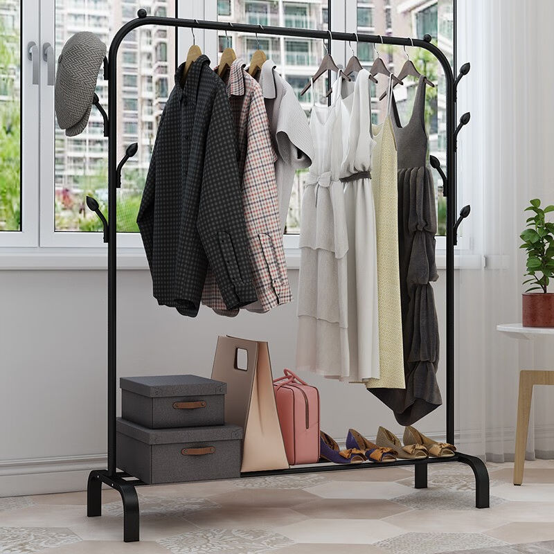 亨佳椅品单杆式晾衣架落地简易晾衣杆家用卧室内晒衣架摺叠阳台挂