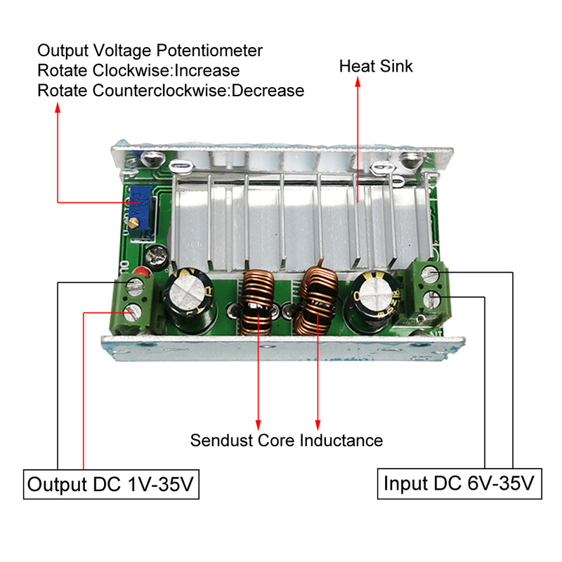 DC-DC Adjustable Buck Boost Converter 12V 5A Step Down Up Mo