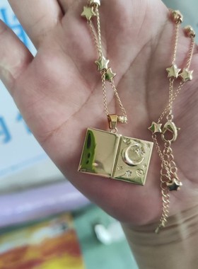 Youre My Soulmate 开合星星月亮镶钻锁项链 文艺复古锁骨链卫星