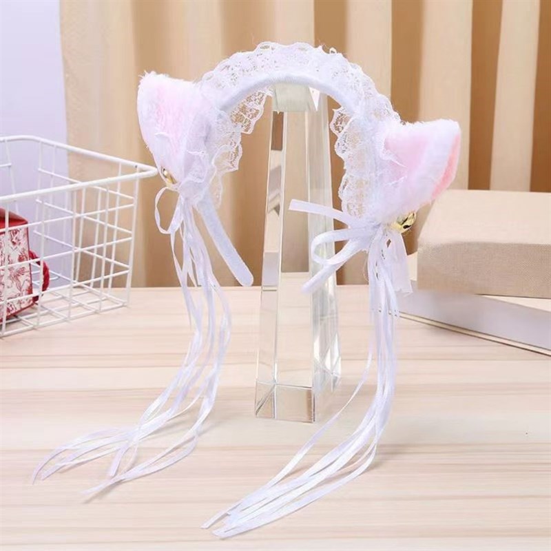 Ruffles Lace Headband Plush Cat Ears Ribbon Bell Hair Hoop