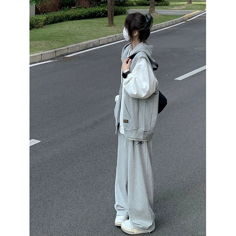 山东青岛即墨卫裤男款秋冬ootd穿搭花灰色裤子直筒宽松美式运动裤