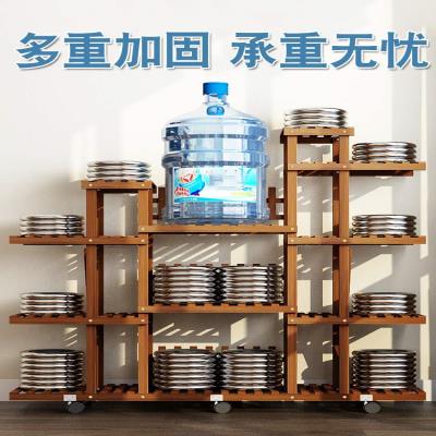 阳台四方形花盆架花架子客厅落地式带轮子展架。木制木头复古风