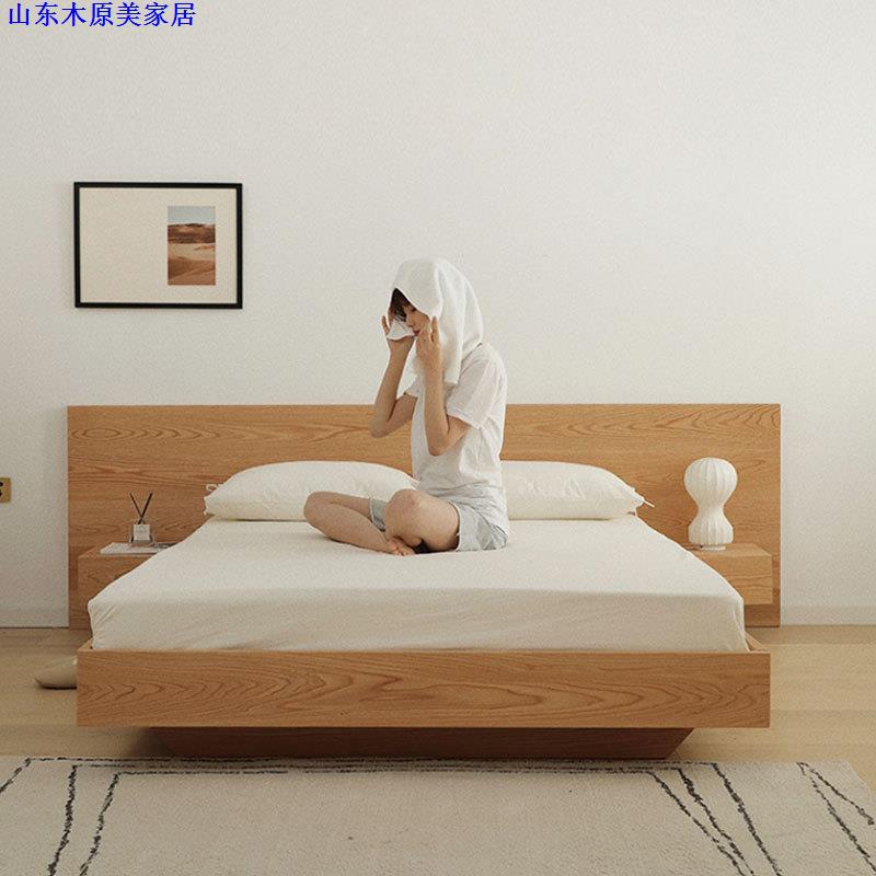 北欧全实木樱桃木悬浮床简约现代日式原木卧室榻榻米抽屉柜双人床