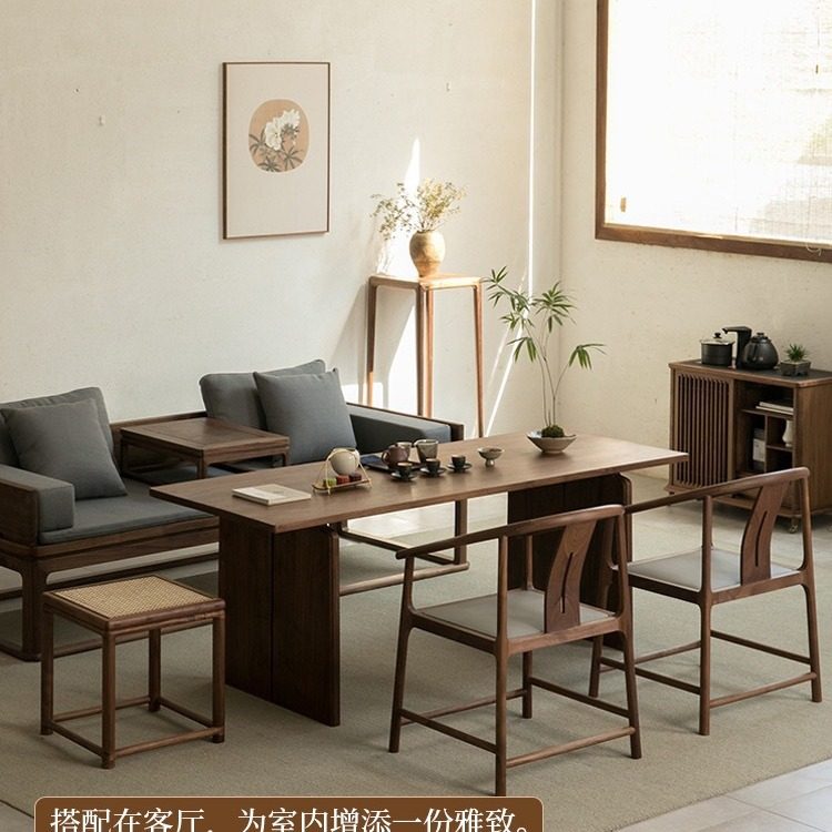 新中式全实木茶台黑胡桃木简约茶室茶桌椅组合泡茶桌茶桌原木家具