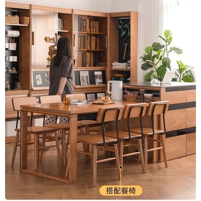 日式全实木中岛台樱桃木餐厅料理台吧台柜厨房岛台餐桌一体柜岩板