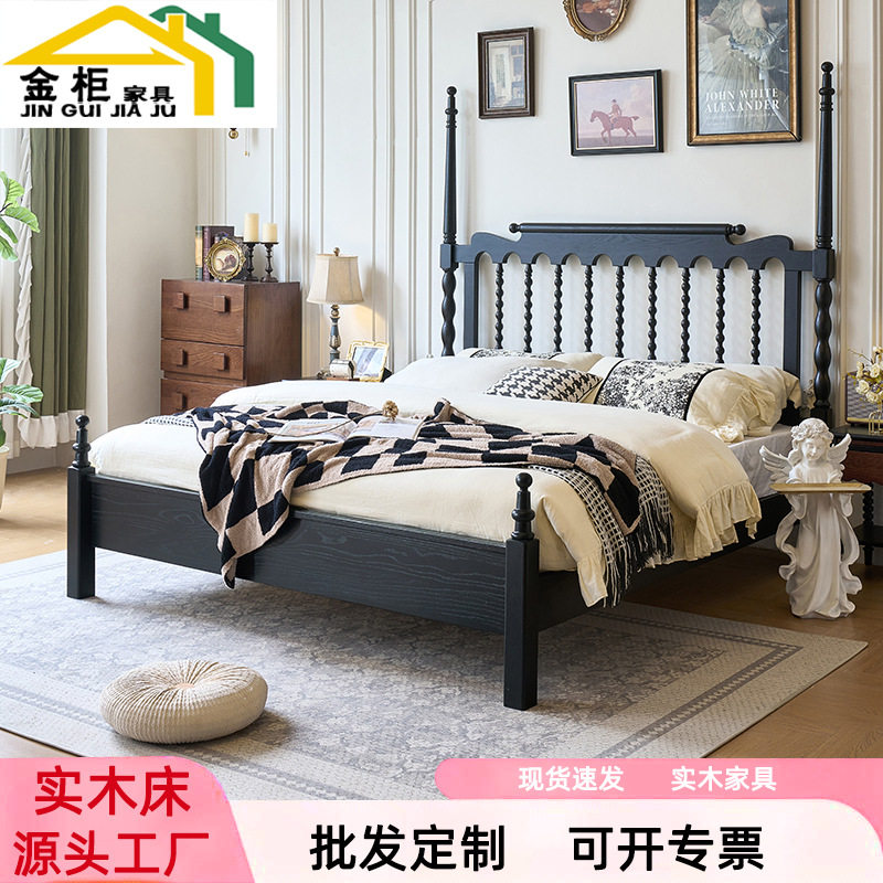 中古风实木床法式复古1.5米1.8m双人床主卧婚床温莎轻奢红橡木床