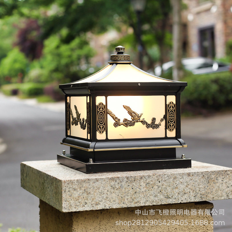 太阳能柱头灯复古门柱灯中式别墅家用室外户外庭院大门围墙墙头灯