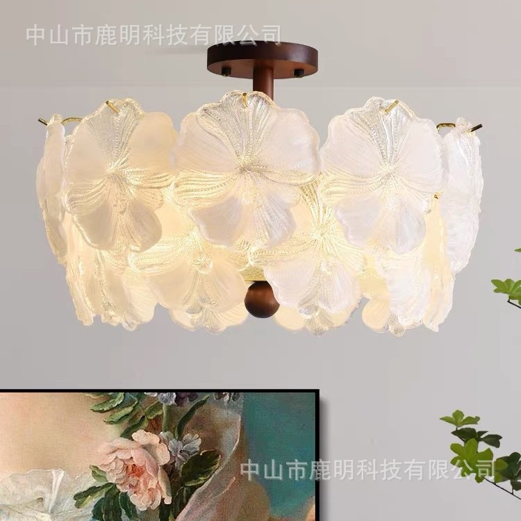 法式轻奢花朵玻璃吸顶灯现代简约风客厅温馨卧室氛围感餐厅装饰灯