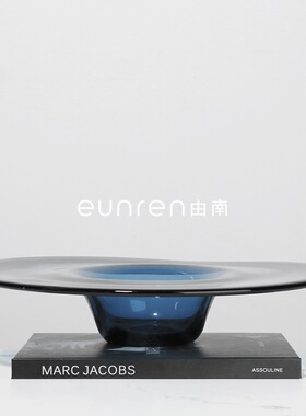 简约现代创意蓝色玻璃水果盘样板房间电视柜家居茶几收纳托盘摆件