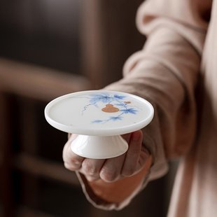 冰种手绘盖置陶瓷高脚紫砂茶壶盖碗盖托盘中式茶杯垫茶具茶道配件