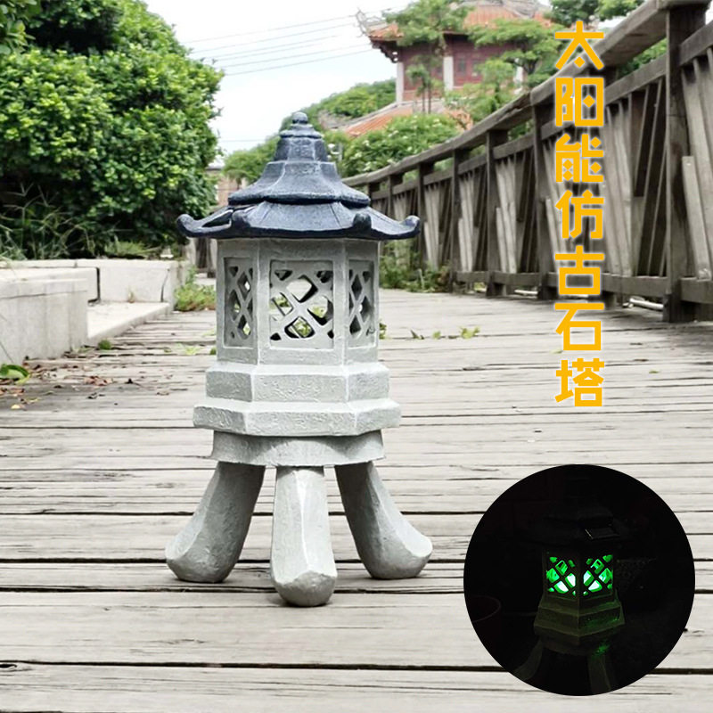 户外太阳能石塔灯花园景观设计庭院装饰复古别墅创意造景园林摆件
