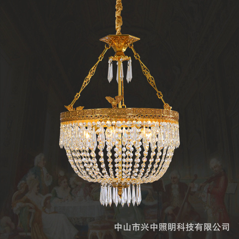 法式全铜水晶吊灯欧式复古别墅餐厅卧室书房玄关门厅奢华大气灯具