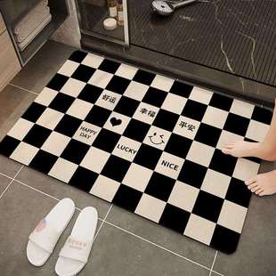 轻奢棋盘格硅藻泥地垫卫生间淋浴间吸水速干地垫家用防滑入户门垫
