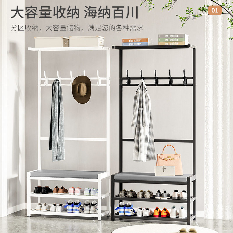 挂衣架多功能家用坐门口进门收纳鞋架一可玄关落地置物架衣帽架子