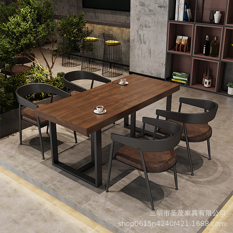 实木复古酒吧小酒馆工业风餐桌椅组合吃饭桌子餐厅餐桌椅子简约