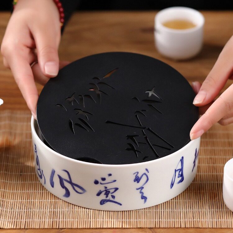 西安碑林博物馆竹影幽幽·碑林储水式茶盘复古圆形托盘小型家用