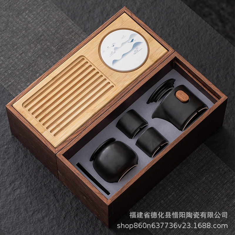 日式干泡台茶盘一壶两杯二人茶具小套办公室单人轻奢高档礼品套装